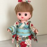 メルちゃん　ネネちゃん用　着物　浴衣　帯セット（水色花　水色帯A）
