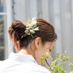 mini｜グリーンティ｜咲き編みバレッタ/ヘアクリップ