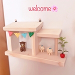 【小人シリーズ】可愛い平屋のウォールラック《ナチュラル木工雑貨》