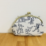 ☆鳥獣戯画☆万能がま口ライト☆お財布バッグ☆生成り