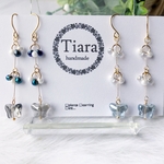 «貼るピアス/ピアス/イヤリング»可憐♡バタフライとドロップ ガラスビーズ 