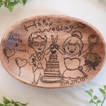   ゆる似顔絵名入れ結婚祝いプレート♡ウッドバーニング 