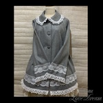 ハロウィン特別価格♪半額*ウール 丸襟 Aライン ミニ コート ショートコート★グレー×白レース・1点物(即納品)