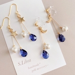 moon or star ~blue drop　月と星のピアス イヤリング