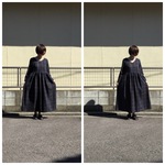 ウール混のギャザーたっぷりワンピース  ラウンドネック