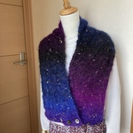 「値下げ」段染めモヘアにラメノットが映えるストール兼スヌード