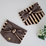 ＼チョコレート✖ボーダー Wリボン／ハーフ リネン 立体マスクも入る 仮置き マスクケース ・ ちょい置き や持ち運びに