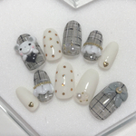 ネイルチップ 量産型　ネイル　かわいい　シースルー　ガーリー　ツイード　秋　冬