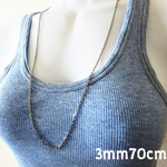 幅3mm  長さ70cm   長め 4面カットアズキ　小豆　ステンレスチェーン　ステンレスネックレス