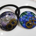 宇宙ヘアゴム２個セット☆　地球と歯車＆銀河と歯車