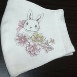 再販【ニットマスクシリーズ】冬のやわらかニットマスク うさぎちゃん ピンク   正面