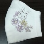 再販【ニットマスクシリーズ】冬のやわらかニットマスク うさぎちゃん パープル   正面