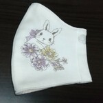 再販【ニットマスクシリーズ】冬のやわらかニットマスク うさぎちゃん パープル   正面