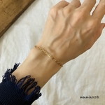 ステンレス製 イエローゴールド ロング小豆チェーンブレスレット 幅2.5mm