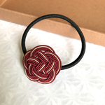 水引 5本取梅結びの髪飾り 絹海老茶ラインベージュ