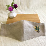 リネンマスク　ミモザの刺繍　刺繍マスク　コットンマスク