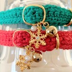 ☆🎄雪の結晶チャーム🎄☆　4色　コットン首輪☆　小型犬＆猫の首輪☆