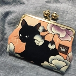 黒猫の親子ミニ財布オレンジ