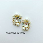 大ぶり♡ビジュー×パール♡オーバルピアス(イヤリング)