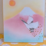 【原画】ミニ色紙アート　富士山と鶴〜幸運【オープニング感謝感謝】【送料込み】