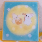 【原画】ミニ色紙アート　うさぎとお月さま【オープニング感謝価格】【送料込み】