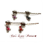 猫 ヘアアクセサリー ローズ クロス チェコ ドロップ ヘアピン  Cat's Love Potion 
