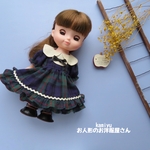 ２段フリルワンピース（青・黒リボン）メルちゃんソランちゃん