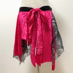 ベリーダンス　ラズベリーベロアとシルバーレースのヒップスカーフ