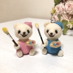 羊毛フェルト　芸術の秋の白くまちゃんペア