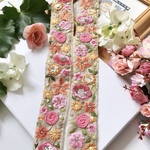 インド刺繍リボン 花 ミルキーカラー メルヘン 薔薇 3D プリンセス ピンク