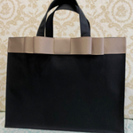 A4対応横型トート リボンバッグ  グレージュリボン