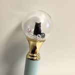 ケース＆袋付き★ブルー★３Ｄネコのガラスドーム★ボールペン