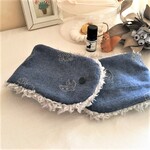 ふんわりあったか大人乙女のプチマフラーorネックウォーマー＊北欧調*刺繍起毛コットン*森とフラワーリース*大人色*ブルーネイビー*ライトグレー