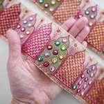 【50㎝カット済み】オーガンジー刺繍リボン　【夢の国】ピンク