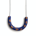 U necklace クレイパイプのロングネックレス 【ブルー×キャメル】