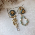 ヴィンテージ  青 フラワー パール ピアス/イヤリング アンティーク 結婚式