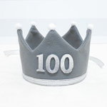 グレー×シルバーリボン　ベビークラウン　100日お祝い用　王冠