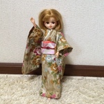 リカちゃんの着物（ミドリ牡丹）