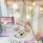わたしのカントリービスケット 巾着バッグ【ピンク花柄×くまA】
