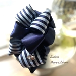 リュバン モアリボン バナナクリップ   ネイビーグレーストライプ　チャーム付