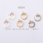 B524-2  6個 ガラスチャーム サークル 1カン 14mm ゴールド 3×【2ヶ】