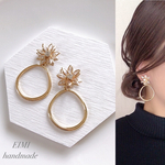 【EIMI】クリアフラワーカボション×ゴールドフープ＊ ピアス/イヤリング