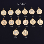 M6440-1-2B 3個  メタルチャーム アルファベット 石付き プレート 丸型 15mm ゴールド A-N  3×【1ヶ】 