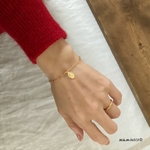 ステンレス製 小さなメダイブレスレット ロング小豆チェーン 幅2mm イエローゴールドカラー