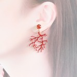 【真鍮】赤珊瑚にパパラチア　イヤリング（ピアスへの交換可能）