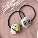 インコとリボン🎗パールビーズ ヘアゴム　アイボリー