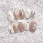ネイルチップ ブラウン ベージュ ニュアンスネイル フラワー 花 ガーリー