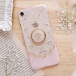 ❁スマホリング付き❁ かすみ草ブーケのスカラップ❁.*･ﾟ押し花iPhoneケース  ピンクベージュ【※iPhone専用ページ】
