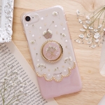 ❁スマホリング付き❁ かすみ草ブーケのスカラップ❁.*･ﾟ押し花iPhoneケース  ピンクブラウン【※iPhone専用ページ】