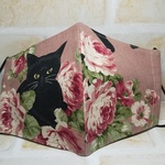 79.ふつうsizeマスク（ピンク）黒猫と薔薇🌹